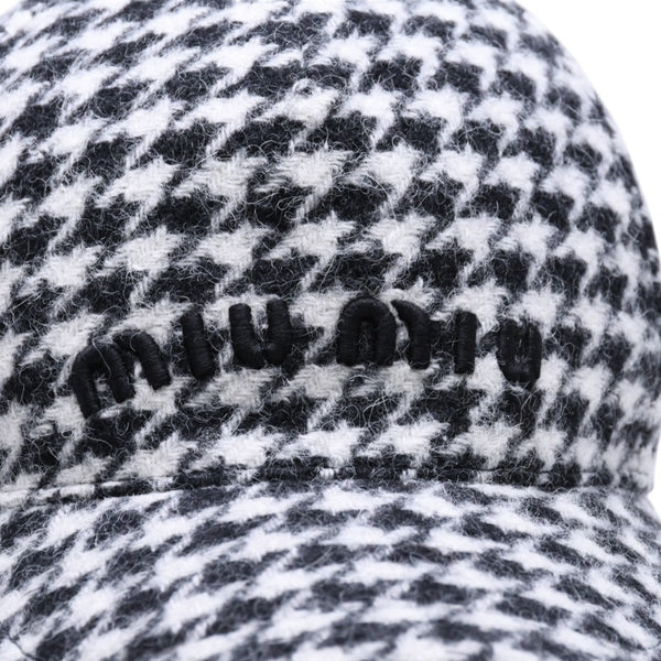 極美品 MIU MIU ミュウミュウ ベースボールキャップ キャップ アルパカ 羊毛 白 黒 ホワイト ブラック 5HC179 中古 4a007020
