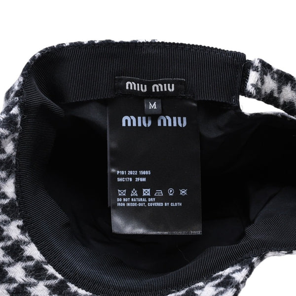 極美品 MIU MIU ミュウミュウ ベースボールキャップ キャップ アルパカ 羊毛 白 黒 ホワイト ブラック 5HC179 中古 4a007020