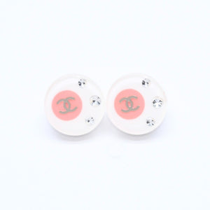 Very Good Condition CHANEL Earrings Coco Mark Rhinestone Weight 2.92 8c Engraved White Clear Gold Hardware Used 4c059960