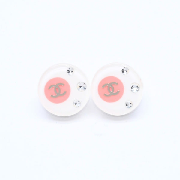 Very Good Condition CHANEL Earrings Coco Mark Rhinestone Weight 2.92 8c Engraved White Clear Gold Hardware Used 4c059960
