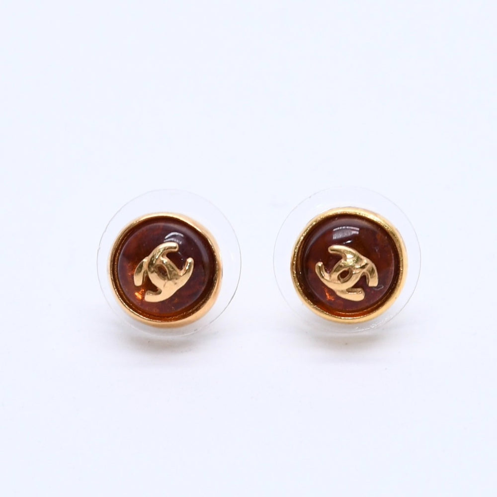 極美品 CHANEL シャネル ピアス ココマーク オレンジラメ ゴールド 99c 重量2.65g メタル レジン 中古 4c063556