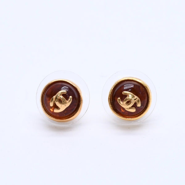 極美品 CHANEL シャネル ピアス ココマーク オレンジラメ ゴールド 99c 重量2.65g メタル レジン 中古 4c063556