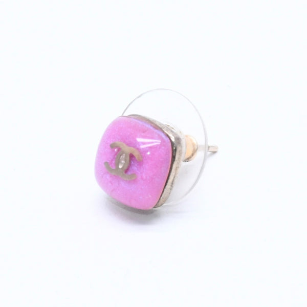 CHANEL Earrings Coco Mark Button Purple Lamé Silver 06P SV Weight 2.75g Metal Resin Good Condition Used 4c073138