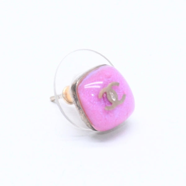 CHANEL Earrings Coco Mark Button Purple Lamé Silver 06P SV Weight 2.75g Metal Resin Good Condition Used 4c073138