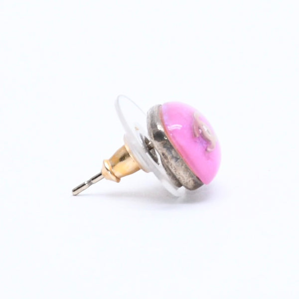 CHANEL Earrings Coco Mark Button Purple Lamé Silver 06P SV Weight 2.75g Metal Resin Good Condition Used 4c073138