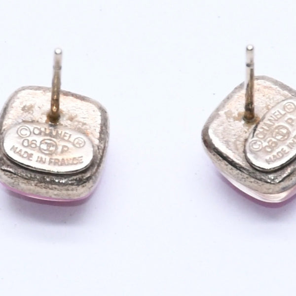 CHANEL Earrings Coco Mark Button Purple Lamé Silver 06P SV Weight 2.75g Metal Resin Good Condition Used 4c073138