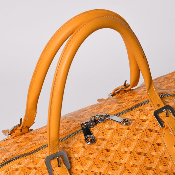 GOYARD ゴヤール ボーイング65 ボストンバッグ ヘリンボーン ゴヤールデインキャンバス イエロー シルバー金具 美品 中古 4a006424