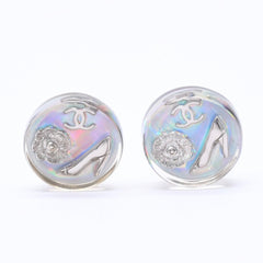 Very good condition CHANEL Coco mark earrings Weight approx. 16.22g 97P stamp Resin metal Aurora Clear Silver Binaural Used 4c068849