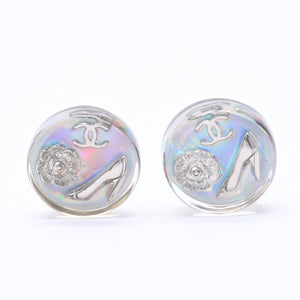 Very good condition CHANEL Coco mark earrings Weight approx. 16.22g 97P stamp Resin metal Aurora Clear Silver Binaural Used 4c068849