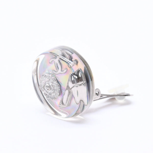 Very good condition CHANEL Coco mark earrings Weight approx. 16.22g 97P stamp Resin metal Aurora Clear Silver Binaural Used 4c068849