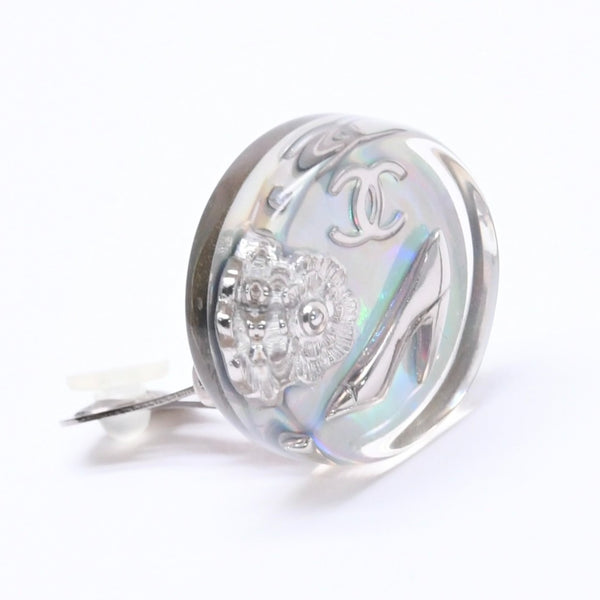 Very good condition CHANEL Coco mark earrings Weight approx. 16.22g 97P stamp Resin metal Aurora Clear Silver Binaural Used 4c068849