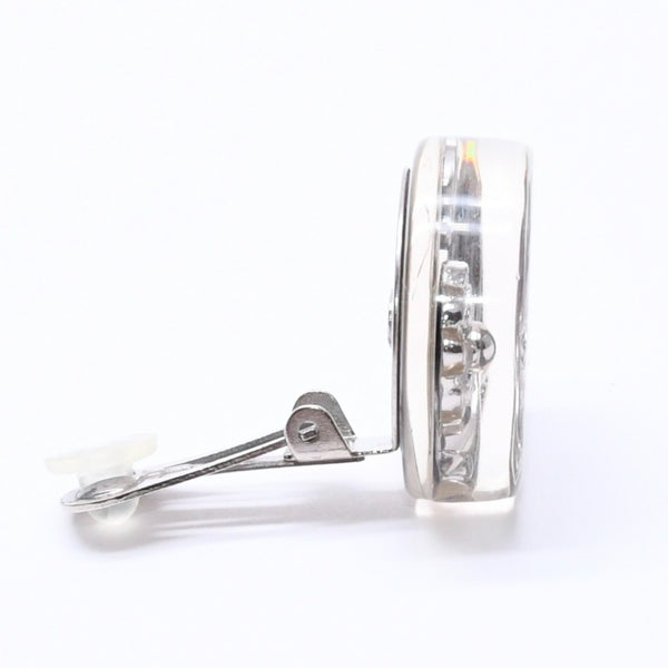 Very good condition CHANEL Coco mark earrings Weight approx. 16.22g 97P stamp Resin metal Aurora Clear Silver Binaural Used 4c068849