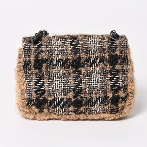 Very Good Condition CHANEL Mini Square Flap Shoulder Bag No. 10 Tweed Leather Beige Silver Hardware Used 4a004972