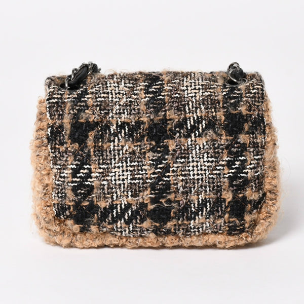 Very Good Condition CHANEL Mini Square Flap Shoulder Bag No. 10 Tweed Leather Beige Silver Hardware Used 4a004972