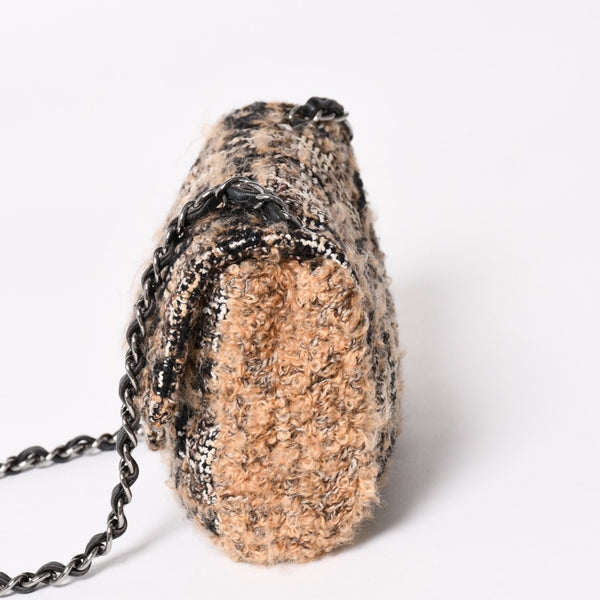 Very Good Condition CHANEL Mini Square Flap Shoulder Bag No. 10 Tweed Leather Beige Silver Hardware Used 4a004972