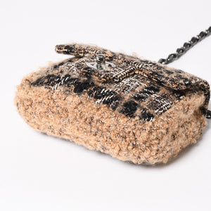 Very Good Condition CHANEL Mini Square Flap Shoulder Bag No. 10 Tweed Leather Beige Silver Hardware Used 4a004972