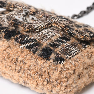 Very Good Condition CHANEL Mini Square Flap Shoulder Bag No. 10 Tweed Leather Beige Silver Hardware Used 4a004972
