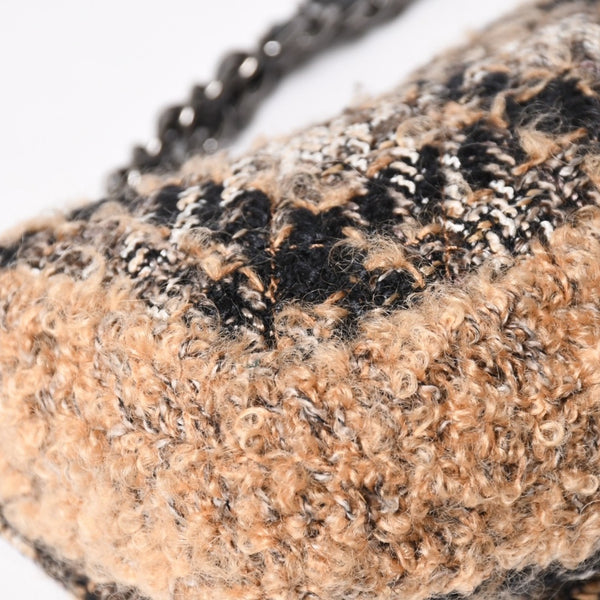 Very Good Condition CHANEL Mini Square Flap Shoulder Bag No. 10 Tweed Leather Beige Silver Hardware Used 4a004972