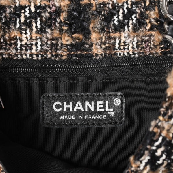 Very Good Condition CHANEL Mini Square Flap Shoulder Bag No. 10 Tweed Leather Beige Silver Hardware Used 4a004972