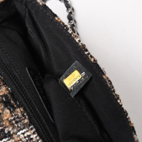 Very Good Condition CHANEL Mini Square Flap Shoulder Bag No. 10 Tweed Leather Beige Silver Hardware Used 4a004972