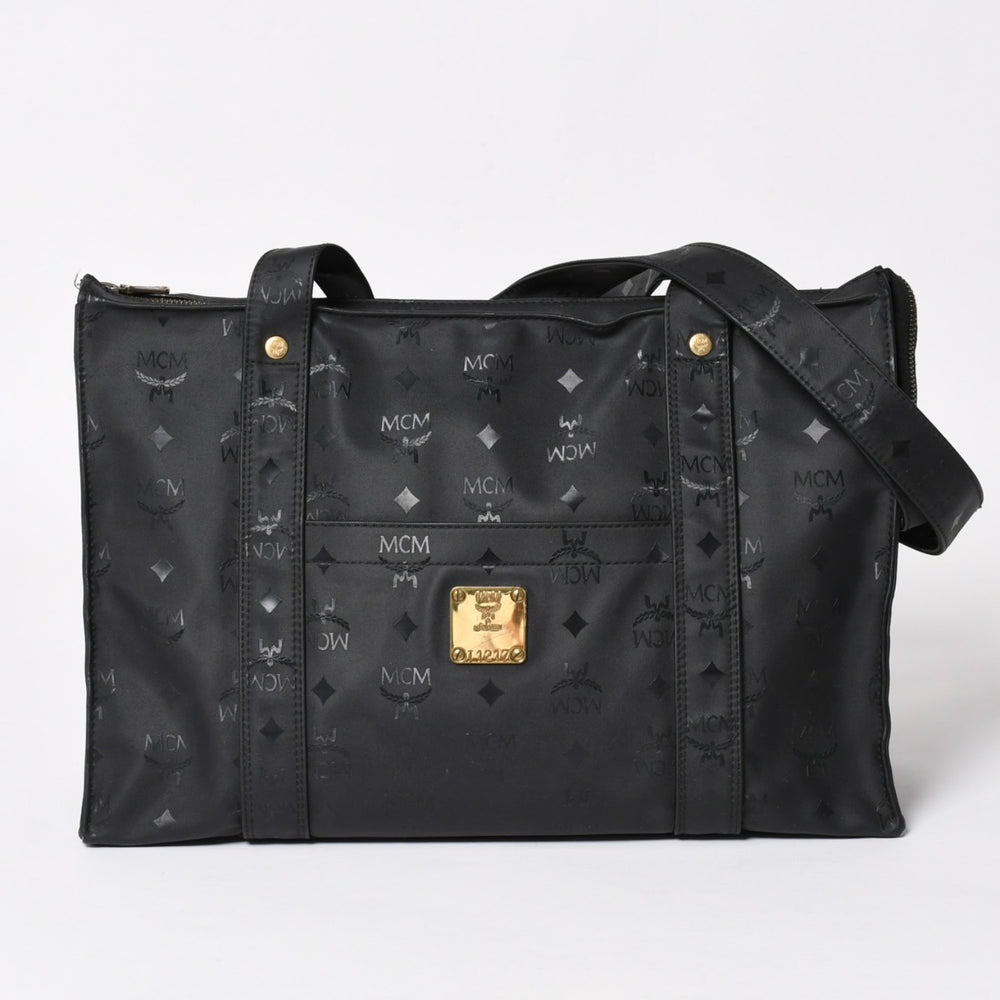 極美品 MCM エム・シー・エム Tote Bag トートバッグ Black ブラック ゴールド金具 レザー 中古 4a004610