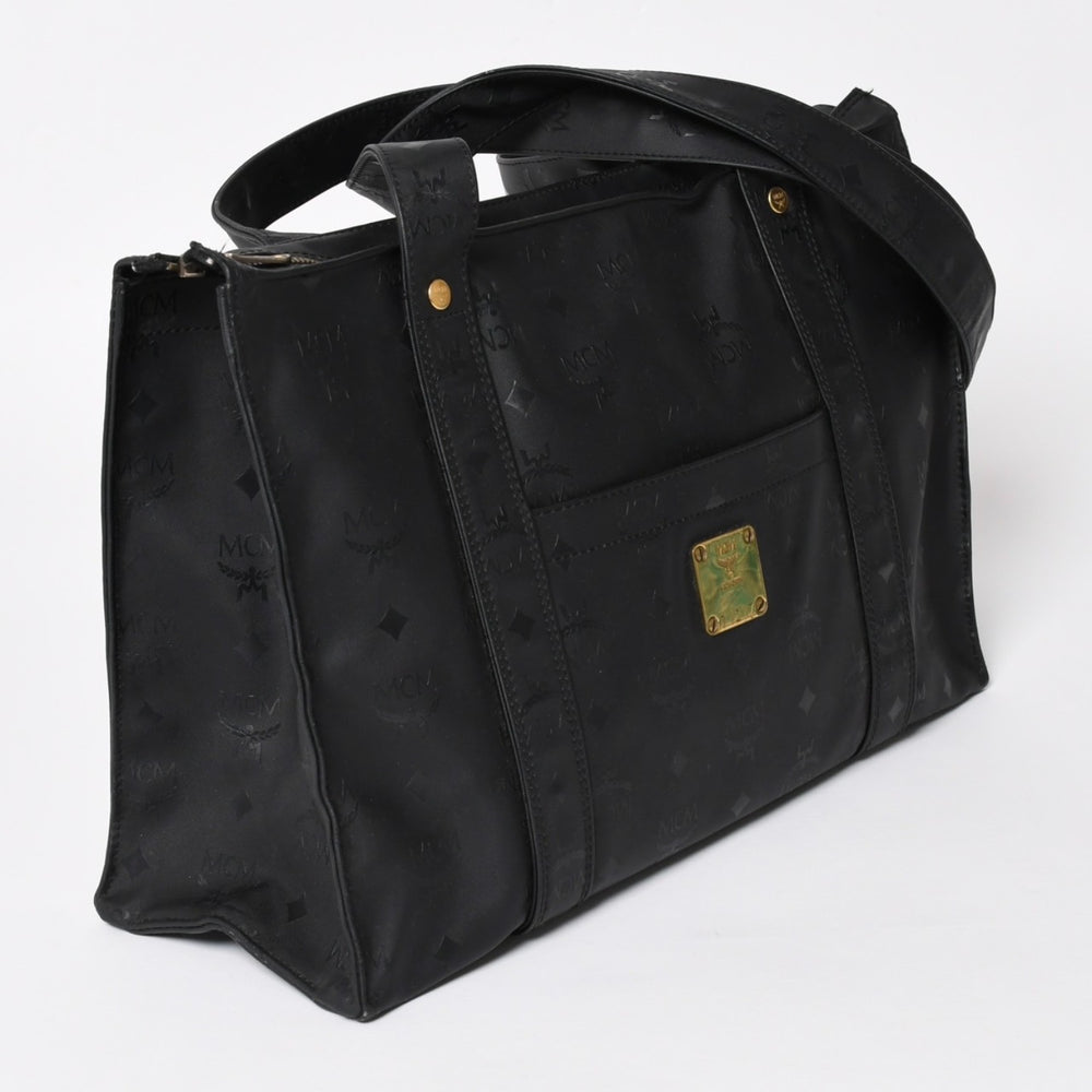 極美品 MCM エム・シー・エム Tote Bag トートバッグ Black ブラック ゴールド金具 レザー 中古 4a004610