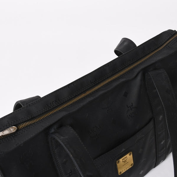 極美品 MCM エム・シー・エム Tote Bag トートバッグ Black ブラック ゴールド金具 レザー 中古 4a004610
