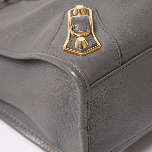 極美品 BALENCIAGA バレンシアガ メタリック エッジ シティ ハンドバッグ 2WAY 432831 レザー グレー ゴールド金具 中古 4a003516