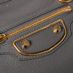 極美品 BALENCIAGA バレンシアガ メタリック エッジ シティ ハンドバッグ 2WAY 432831 レザー グレー ゴールド金具 中古 4a003516