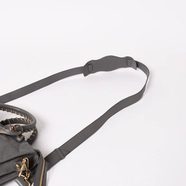 極美品 BALENCIAGA バレンシアガ メタリック エッジ シティ ハンドバッグ 2WAY 432831 レザー グレー ゴールド金具 中古 4a003516