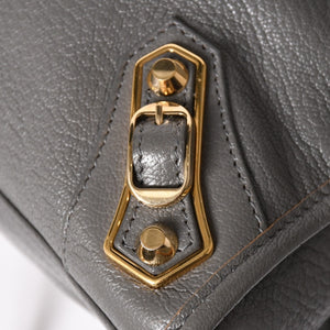 極美品 BALENCIAGA バレンシアガ メタリック エッジ シティ ハンドバッグ 2WAY 432831 レザー グレー ゴールド金具 中古 4a003516