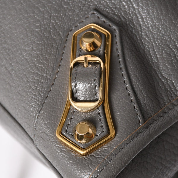 極美品 BALENCIAGA バレンシアガ メタリック エッジ シティ ハンドバッグ 2WAY 432831 レザー グレー ゴールド金具 中古 4a003516