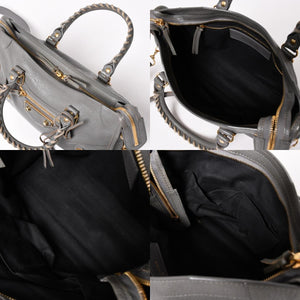 極美品 BALENCIAGA バレンシアガ メタリック エッジ シティ ハンドバッグ 2WAY 432831 レザー グレー ゴールド金具 中古 4a003516
