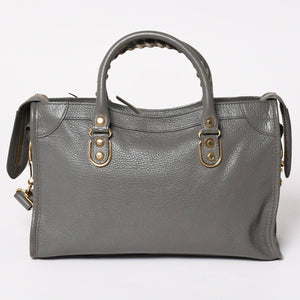 極美品 BALENCIAGA バレンシアガ メタリック エッジ シティ ハンドバッグ 2WAY 432831 レザー グレー ゴールド金具 中古 4a003516