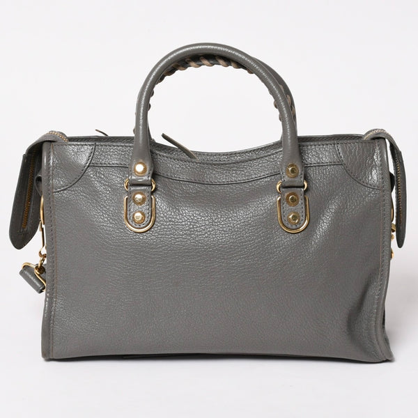 極美品 BALENCIAGA バレンシアガ メタリック エッジ シティ ハンドバッグ 2WAY 432831 レザー グレー ゴールド金具 中古 4a003516