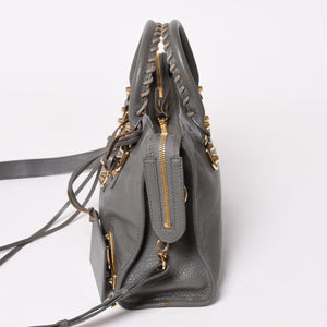 極美品 BALENCIAGA バレンシアガ メタリック エッジ シティ ハンドバッグ 2WAY 432831 レザー グレー ゴールド金具 中古 4a003516