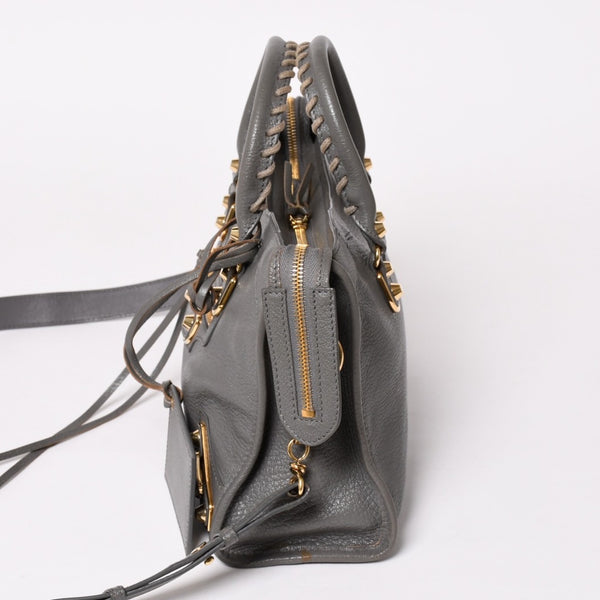 極美品 BALENCIAGA バレンシアガ メタリック エッジ シティ ハンドバッグ 2WAY 432831 レザー グレー ゴールド金具 中古 4a003516