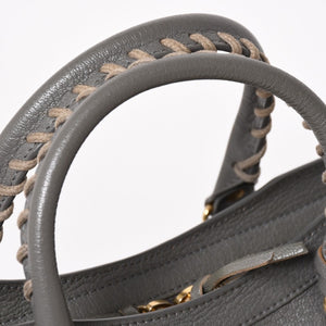 極美品 BALENCIAGA バレンシアガ メタリック エッジ シティ ハンドバッグ 2WAY 432831 レザー グレー ゴールド金具 中古 4a003516