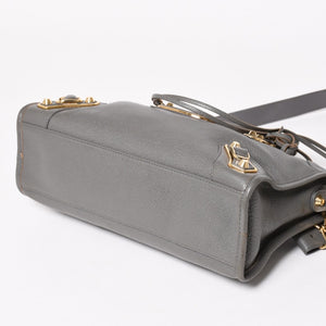 極美品 BALENCIAGA バレンシアガ メタリック エッジ シティ ハンドバッグ 2WAY 432831 レザー グレー ゴールド金具 中古 4a003516