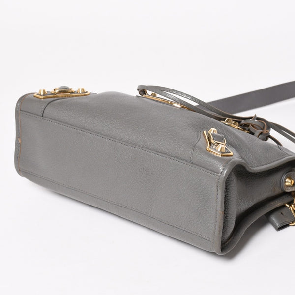 極美品 BALENCIAGA バレンシアガ メタリック エッジ シティ ハンドバッグ 2WAY 432831 レザー グレー ゴールド金具 中古 4a003516