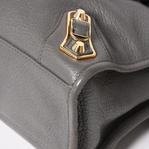 極美品 BALENCIAGA バレンシアガ メタリック エッジ シティ ハンドバッグ 2WAY 432831 レザー グレー ゴールド金具 中古 4a003516