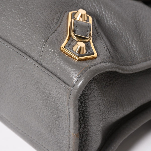 極美品 BALENCIAGA バレンシアガ メタリック エッジ シティ ハンドバッグ 2WAY 432831 レザー グレー ゴールド金具 中古 4a003516