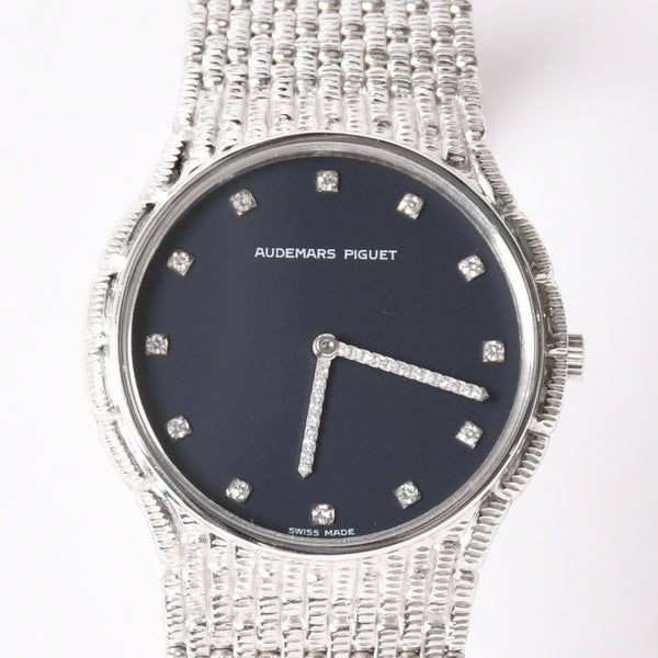 極美品 AUDEMARS PIGUET オーデマ ピゲ コブラ 腕時計 18KWG ラウンド 手巻き 84.7g Cal2080 12PD ダイヤモンド針 黒文字盤 中古 4a007431