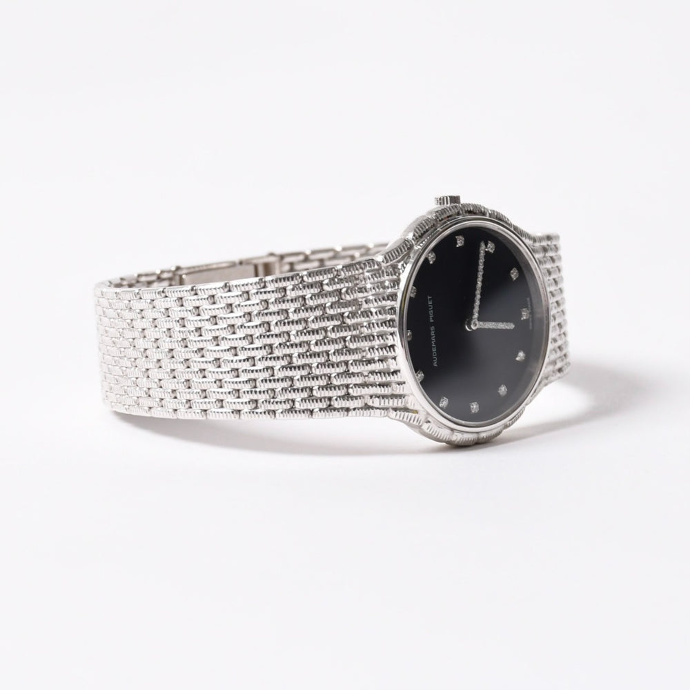 極美品 AUDEMARS PIGUET オーデマ ピゲ コブラ 腕時計 18KWG ラウンド 手巻き 84.7g Cal2080 12PD ダイヤモンド針 黒文字盤 中古 4a007431