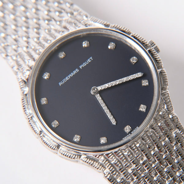 極美品 AUDEMARS PIGUET オーデマ ピゲ コブラ 腕時計 18KWG ラウンド 手巻き 84.7g Cal2080 12PD ダイヤモンド針 黒文字盤 中古 4a007431