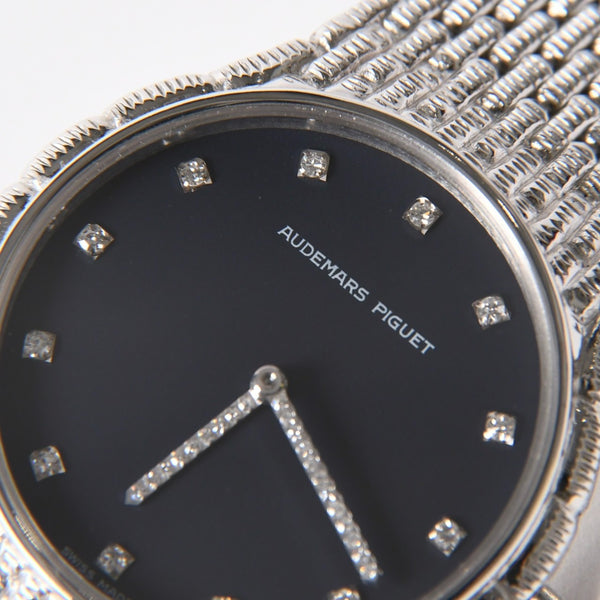 極美品 AUDEMARS PIGUET オーデマ ピゲ コブラ 腕時計 18KWG ラウンド 手巻き 84.7g Cal2080 12PD ダイヤモンド針 黒文字盤 中古 4a007431