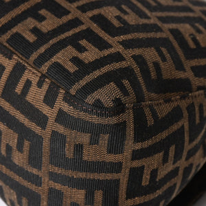 極美品 FENDI フェンディ ズッカ柄 マンマバケット ショルダーバッグ キャンバス レザー ブラウン FFバックル シルバー金具 中古 4a008322