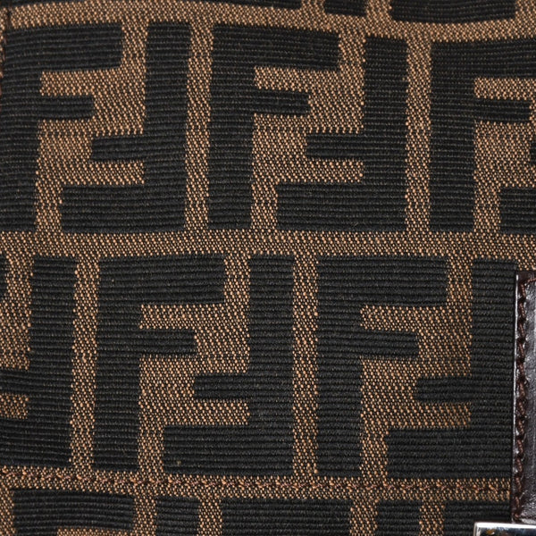 極美品 FENDI フェンディ ズッカ柄 マンマバケット ショルダーバッグ キャンバス レザー ブラウン FFバックル シルバー金具 中古 4a008322
