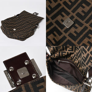 極美品 FENDI フェンディ ズッカ柄 マンマバケット ショルダーバッグ キャンバス レザー ブラウン FFバックル シルバー金具 中古 4a008322