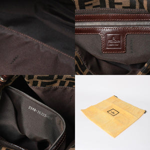 極美品 FENDI フェンディ ズッカ柄 マンマバケット ショルダーバッグ キャンバス レザー ブラウン FFバックル シルバー金具 中古 4a008322